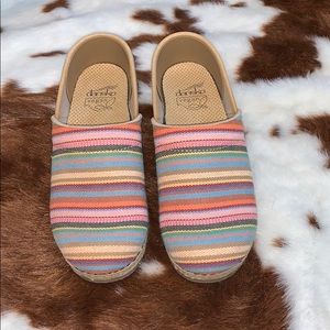 Dansko vegan striped clogs.